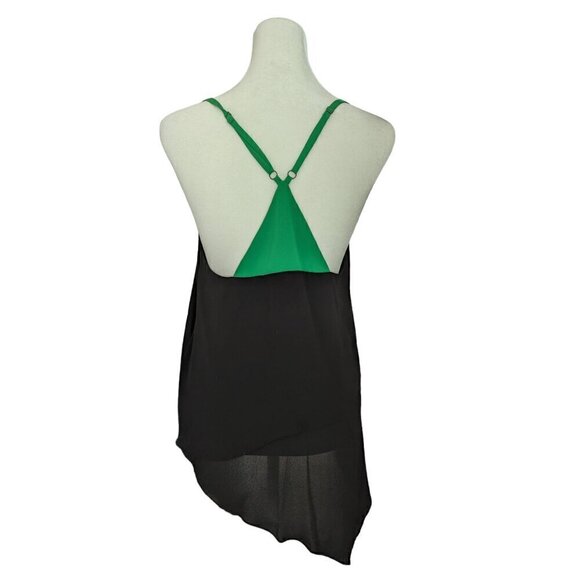 BCBGMaxazria Mika Black Green Asymmetric Tiered Racerback Tank - Picture 2 of 9